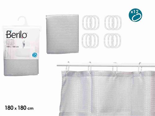 89381 CORTINA WC CINZA PONTOS 180X180CM POLIESTER