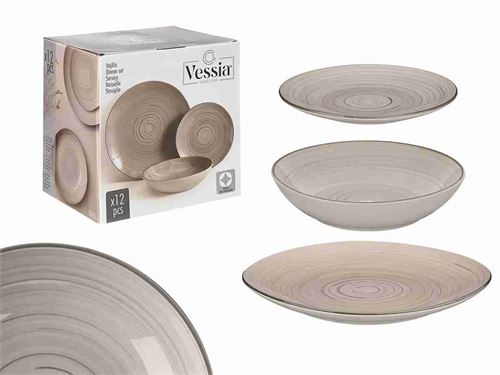 10574 SERVIÇO MESA CERAMICA 12PÇS ESPIRAL CINZA