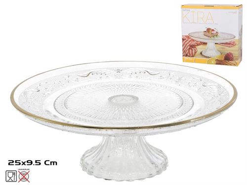 376707 PRATO VIDRO COM PE 25X9,5CM FIO DOURADO KIRA