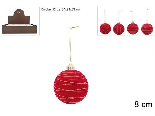 372945 BOLA NATAL VELUDO 8CM VERMELHO