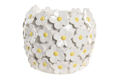 JR-222311 JARRA CERÁMICA 21X21X18 MARGARIDAS BRANCO