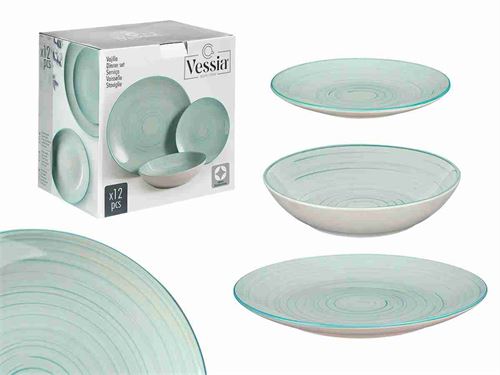 10576 SERVIÇO MESA CERAMICA 12 PÇS ESPIRAL AZUL