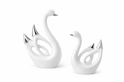 103935385 CISNE DECORATIVO PRATA E BRANCO 16X7X18,5