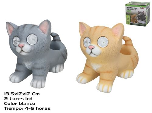 573878 VASO GATO LUZ SOLAR 17,5CM