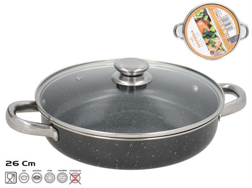 379913 CAÇAROLA BAIXA ANTIADERENTE 26CM GRANITO C/TAMPA