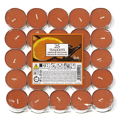 149184 VELA T-LIGHT PK25 LARANJA E CHOCOLATE 4H