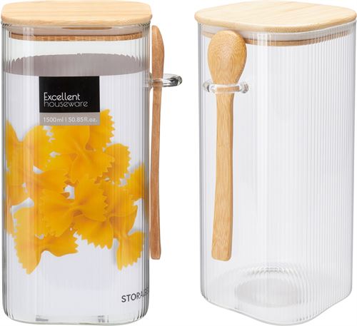 CD4000330 FRASCO VIDRO TAMPA E COLHER BAMBU 1500ML