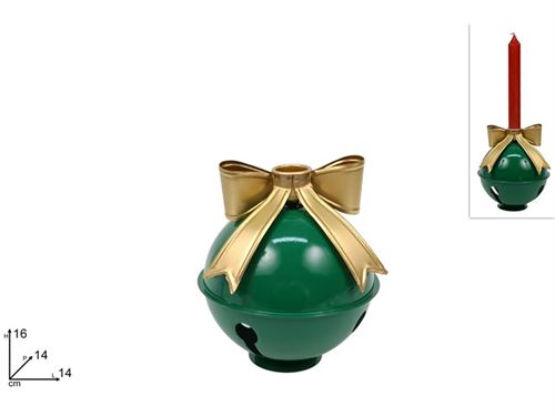 441658 PORTA VELAS LAÇO OURO METAL 14CM VERDE