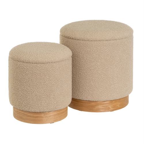 806332 S/2 PUF BANCA TELA-MDF BEIGE 38 X 38 X 42 CM