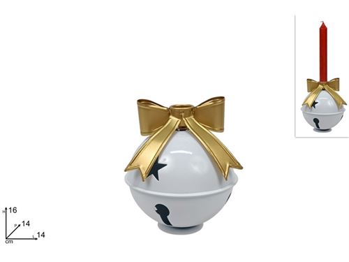441665 PORTA VELAS METAL LAÇO OURO 14CM BRANCO
