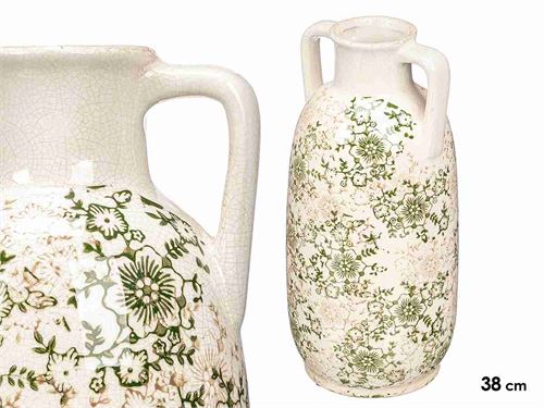 14031 JARRA CERAMICA NONNA VERDE BEJE 38CM