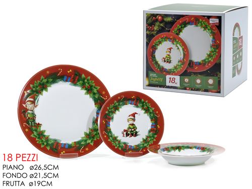 SERVIÇO 18PÇS NATAL ELFO CERAMICA