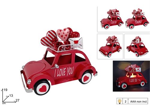 430607 CARRO METAL COM LUZ NAMORADOS 27CM