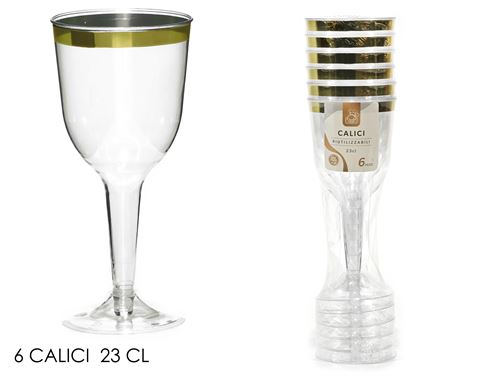 CALICES ACRILICO 23CL REBORDO OURO SET6