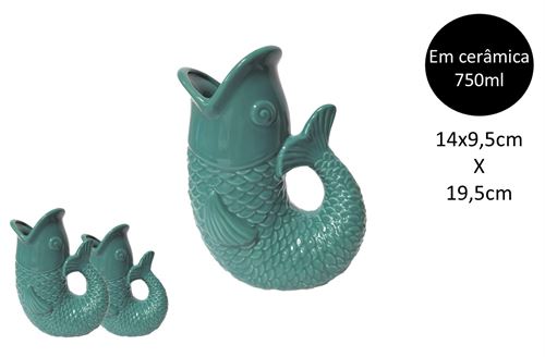 25240 JARRA PEIXE CERAMICA M TURQUESA
