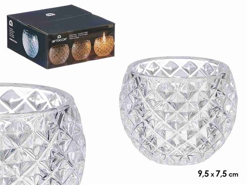 12608 PORTA VELAS VIDRO  LOSANGULO 8X7CM