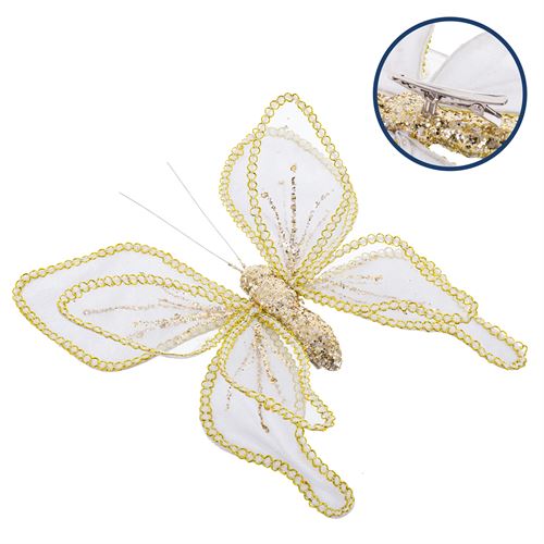 BORBOLETA COM CLIP POLIESTER BRANCO 20 X 3 X 20 CM