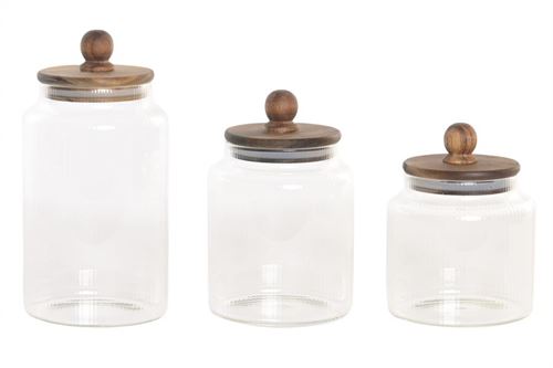 PC-227735 SET 3 FRASCOS VIDRO TAMPA ACACIA 950/1100/1700ML