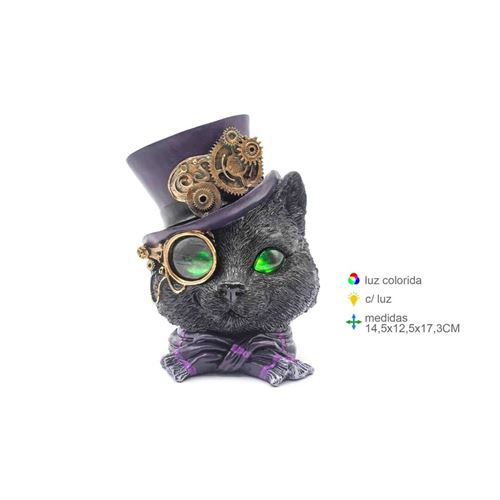 GR-78486 GATO WICCA C/LUZ 14,5X12,5X17,3 CM