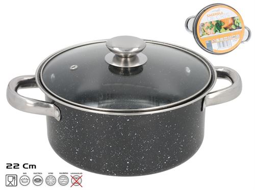 379883 CAÇAROLA ANTIADERENTE GRANITO 22CM C/TAMPA