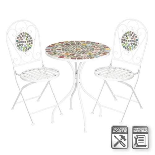 SET MESA E 2 CADEIRAS BOHO MTL (MESA 60X60X72 CADEIRA 38X38X92)CM