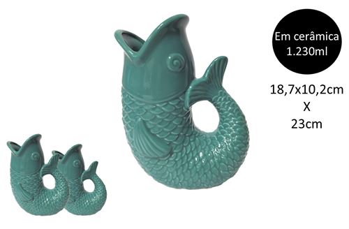 25239 JARRA PEIXE CERAMICA L TURQUESA