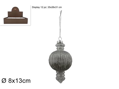 257464 BOLA VIDRO 8CM FLOCADA PRATA