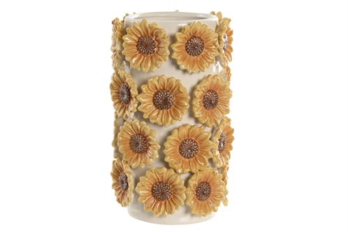 JR-220165 JARRA CERÁMICA 14X14X22 FLORES AMARELO