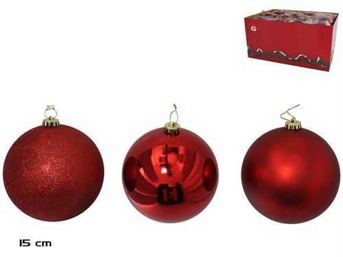 BOLA DE NATAL VERMELHO 15CM 3 SORTIDOS