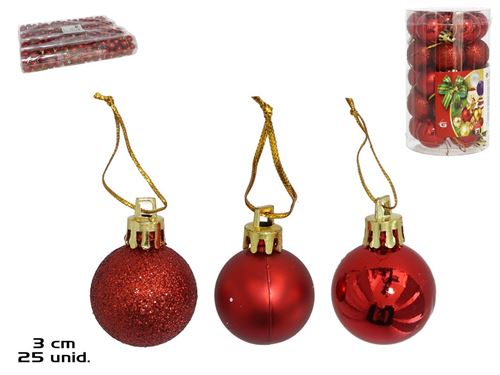 BOLA NATAL SET25 3CM VERMELHO 3SORTIDOS