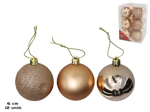 BOLAS NATAL X12 OURO/ROSA 3SORT