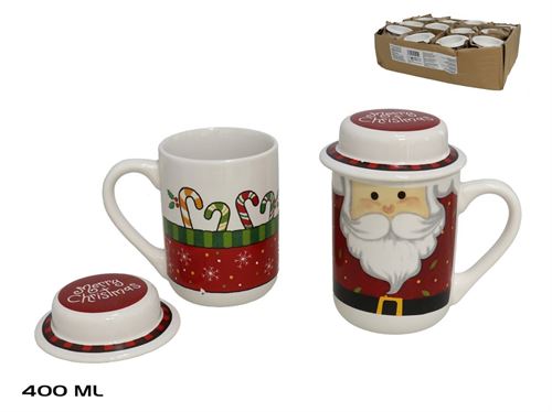 CANECA NATAL COM TAMPA 400ML 2SRT 13,5CM