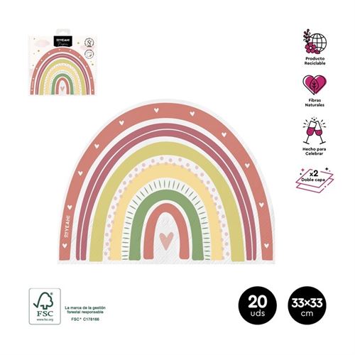 124-1061FM GUARDANAPO 2C ARCO IRIS VM 33X33CM 20UN