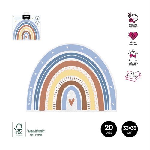 124-1062FM GUARDANAPO 2C ARCO IRIS AZ33X33CM 20U