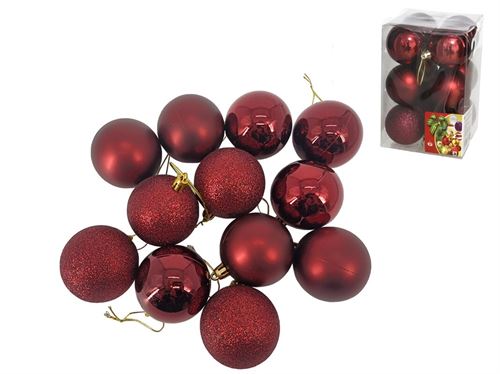 BOLAS DE NATAL RUBI 6CM 3 SORT 12PÇS