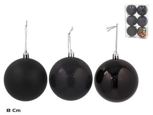 248844 BOLA NATAL PRETA 6PÇS ORION 8CM