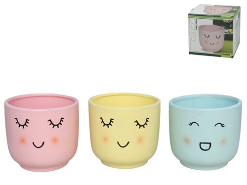 401805 VASO CARITA 3 COL SRT CERAMI. 14X13,8X12,7CM