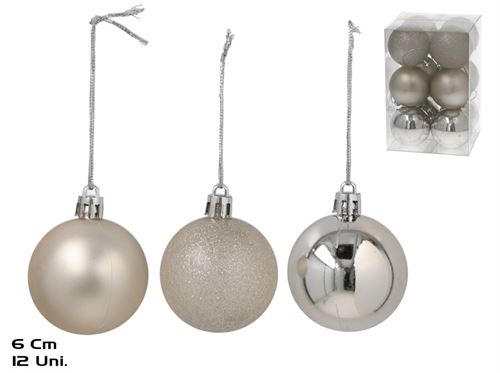 474618 BOLA NATAL 12PÇS 6CM CINZA CLARO