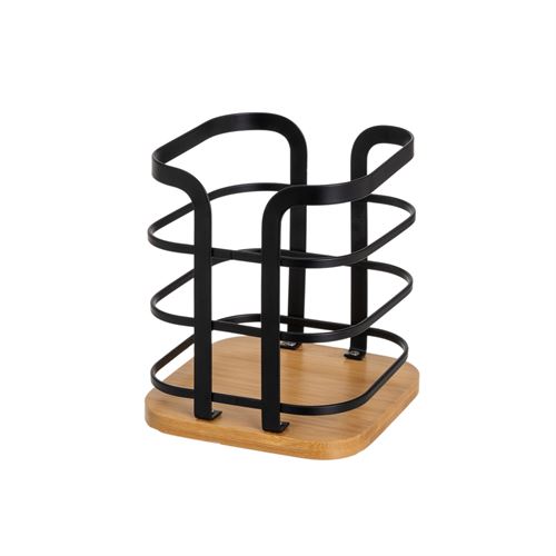 806952 PORTA UTENSILIOS METAL BAMBU PRETO 12X12X14CM