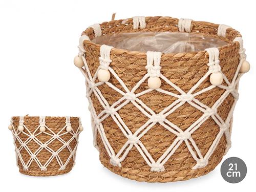 VASO ESPARTO 21CM CONICO COM MACRAME