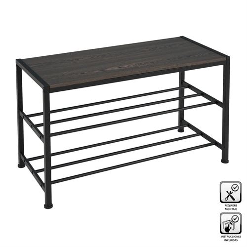 SAPATEIRA 3 PRATELEIRAS METAL-MDF PRETO 76X35X50 CM