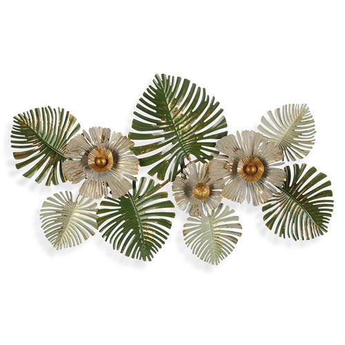21820018 DECORAÇAO PAREDE METAL FOLHAS VERDES 91CM