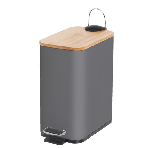 807332 LIXEIRA 5 LITROS METAL-BAMBU CINZA 25 X 14 X 27 CM