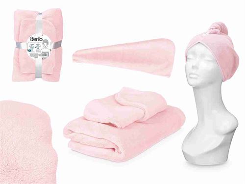 10447 CONJUNTO TOALHA COM TOUCA ROSA 70X140CM -25X65CM