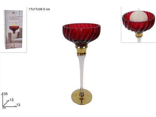 470634 CASTIÇAL VIDRO VERMELHO 35CM