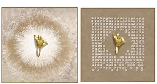 CU-226494 QUADRO TECIDO TELA RESINA 80X3,5X80 HOMEM 2 MOD.