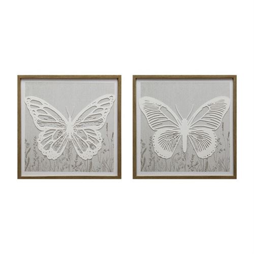 QUADRO EM MOLDURA 3D BORBOLETA BRANCA 2SORT. 40X40CM