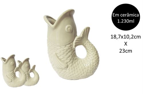 25241 JARRA CERAMICA PEIXE L TAUPE