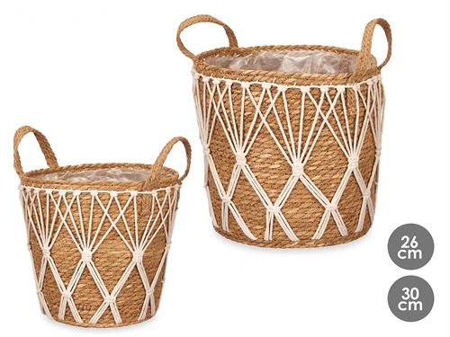 VASO ESPARTO E MACRAME COM ASA 26-30CM