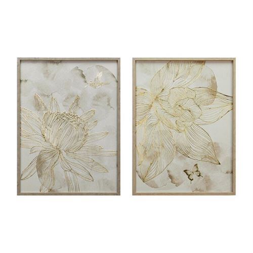 QUADRO 3D MOLDURA FLOR OURO 2 SORT. 45X60X3 CM